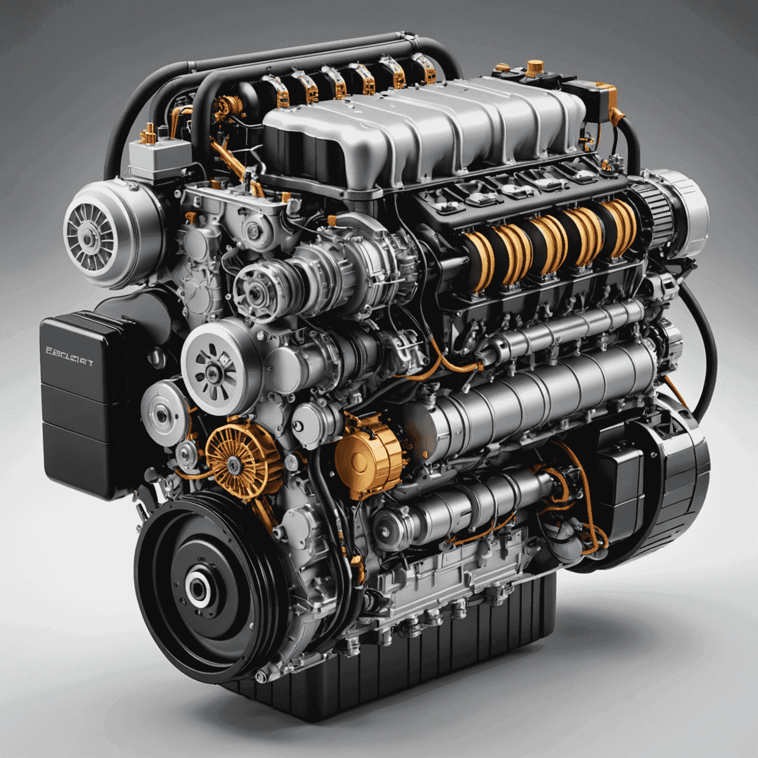 A cutaway diagram of a modern Formula 1 hybrid power unit, showing the intricate details of the internal combustion engine, electric motor, energy recovery systems, and battery pack